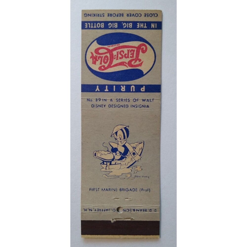 Pepsi Cola Matchbook Cover Walt Disney No 39 Duck Marine Brigade 1940s WWII